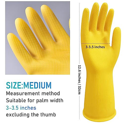 Disfore Rubber-Gloves Dishwashing Gloves for Cleaning-Kitchen - 2 Pairs Long Household Cleaning Gloves for Washing Dishes - color: Yellow Beige Medium 2 Pairs