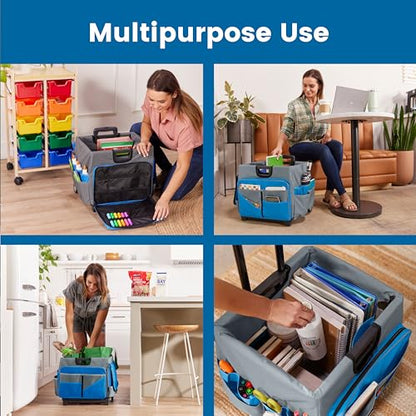 ECR4Kids Universal Rolling Cart with Canvas Organizer Bag, Mobile Storage, Blue/Grey - color: Blue