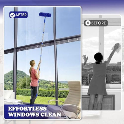 Window Cleaner Squeegee Kit - 2.38M (94inch) Cleaning Equipment with Long Handle 3 in 1 Extendable Window Cleaning Tool for High Windows, Glass, Home, Wall and Car