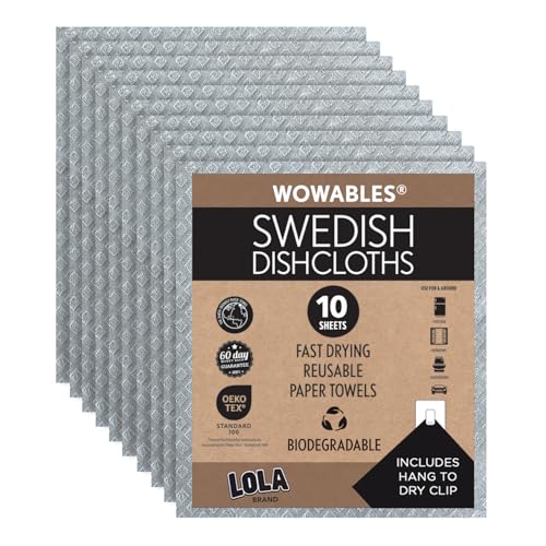 LOLA Swedish Dishcloths for Kitchen 10 Sheets, Biodegradable & Compostable Reusable Paper Towel Cleaning Cloths No Odor Washing Dishes Ultra Absorbent Cellulose Sponge Towel Made in Germany - color: Battleship Gray, size: 10 Sheets