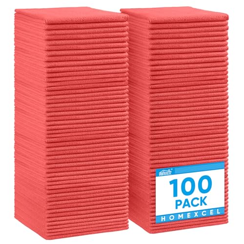 HOMEXCEL Microfiber Cleaning Cloth, Premium Microfiber Towels for Cars, Lint Free, Scratch-Free, Highly Absorbent, Reusable Cleaning Rags for Car, Household, Kitchen, Window(Red,100) - color: Red
