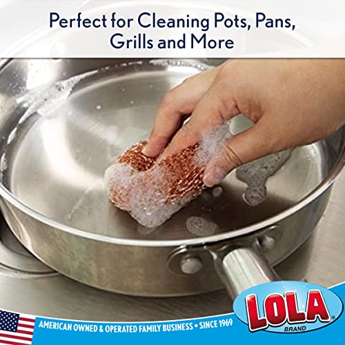 LOLA Copper Mesh Scouring Pad, 18 Grams, 2 Pack, Heavy Duty Cleaning Pads, Copper Coated Knitted Flat Wire Mesh, Recyclable, Cleans Baked On Messes - size: 2 Pack, style: Standard