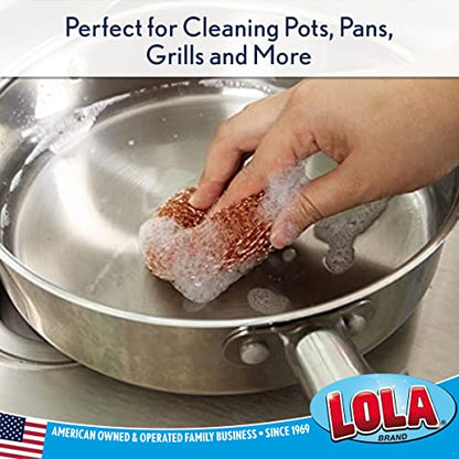 LOLA Copper Mesh Scouring Pad, 18 Grams, 2 Pack, Heavy Duty Cleaning Pads, Copper Coated Knitted Flat Wire Mesh, Recyclable, Cleans Baked On Messes - size: 2 Pack, style: Standard