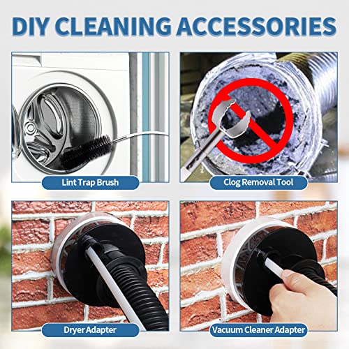 Bluesea 7 Pieces 35 Feet Dryer Vent Cleaner Kit, Reinforced Nylon Dryer Vent Cleaning Kit, Durable Dryer Vent Brush Vacuum Attachment with Flexible Lint Trap Brush, Vacuum & Dryer Adapters Upgrade - color: Upgrade, size: 35 FT