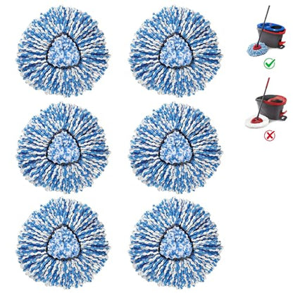 2-Tank Mop Heads Replacements for O-Ceda RinseClean Dual System, Microfiber Refills, Easy Cleaning Mop Repalce Head Blue 6 Pack