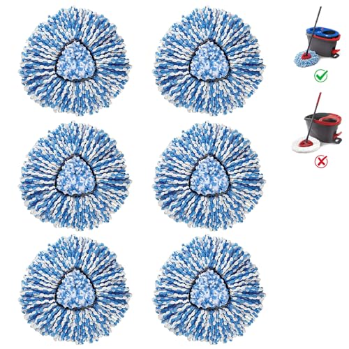 2-Tank Mop Heads Replacements for O-Ceda RinseClean Dual System, Microfiber Refills, Easy Cleaning Mop Repalce Head Blue 6 Pack