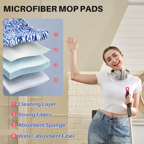 JOYMOOP 13-Inch Microfiber Flat Mop Head Replacement Pad, Black & Red, 1 Pack - color: Black & Red
