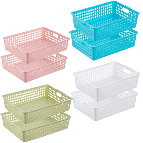8 Pcs Plastic Storage Baskets with Handles, A4 Size Colorful Paper Trays Plastic Baskets for Organizing, Classroom Storage Bins for Home Office School - size: 8PCS