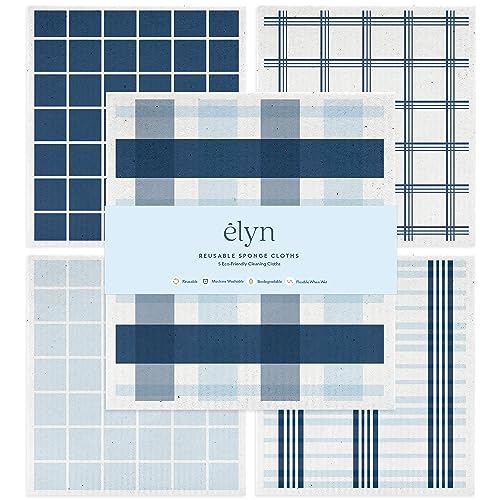 ELYN Swedish Dishcloths, Reusable & Washable Sponge Cloths, Absorbent Cleaning Paper Towels for Kitchen, Dishes, Counters and More, 5 Pack, Assorted Stripe & Plaid - color: Stripe/Plaid