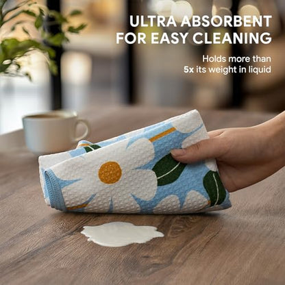 RECYCO Waffle Kitchen Towel Set of 2 - Quick Dry Microfiber Sustainable Dish Towels - Ultra Absorbent Reusable Cleaning Tea Towels - Lightweight Hand Towels,16”x 28”, Daisy Dreams - color: Daisy Dreams