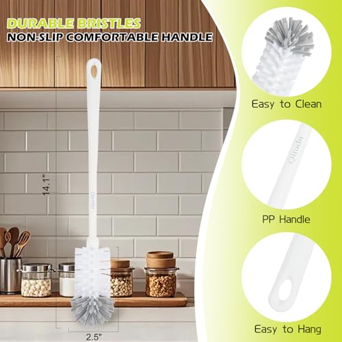 2 Pack 14 Inch Bottle Brush & 12 Inch Straw Brush Cleaner Set - Heavy Duty Kitchen Bottle Brushes for Cleaning Water Bottles, Mugs, Sippy Cups & Tumblers, Lab Use (Large) - size: with 10mm Straw Brush