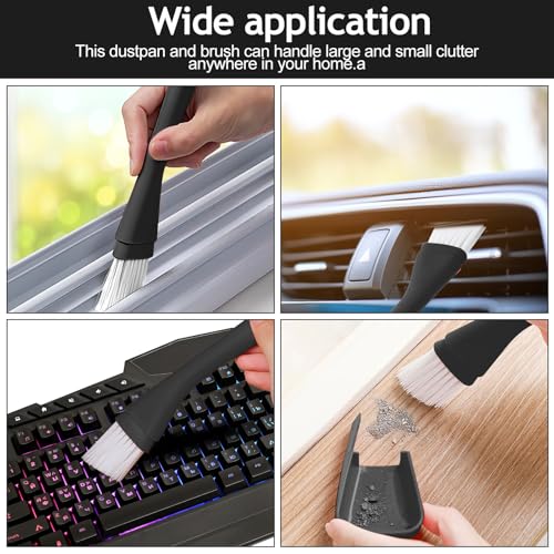 Crevice Cleaning Brush with Dustpan, Mini Dust Pans for Window Tracks, Sliding Door Rails, Scrubber Cleaning Tool for Key Board, Black - color: Black
