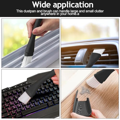 Crevice Cleaning Brush with Dustpan, Mini Dust Pans for Window Tracks, Sliding Door Rails, Scrubber Cleaning Tool for Key Board, Black - color: Black