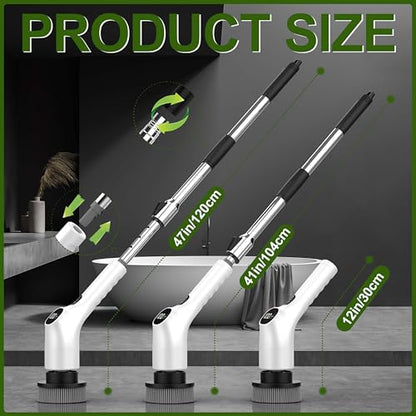 Electric Spin Scrubber, Shower Scrubber with Long Handle Adjustable LCD Display, 2 Speed Shower Cleaner, 7 Replaceable Brush Heads Bathroom Cleaning Brush, Bath Tub Power Scrubbers White G3 - color: White
