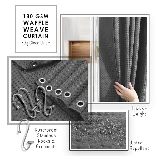 Clara Clark Bathroom Accessories Set - Bathroom Set, Bathroom Sets with Shower Curtain and Rugs, Shower Curtain Set with Bathroom Trash Can - Grey - 22PC - color: Grey, size: Complete Set + Bath Rugs