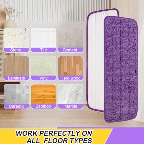 3 Pack 16.5 inch Reusable Mop Pads Microfiber Spray Mop Replacement Heads for Wet/Dry Mops Compatible with Bona Floor Care System (Purple) - color: Purple