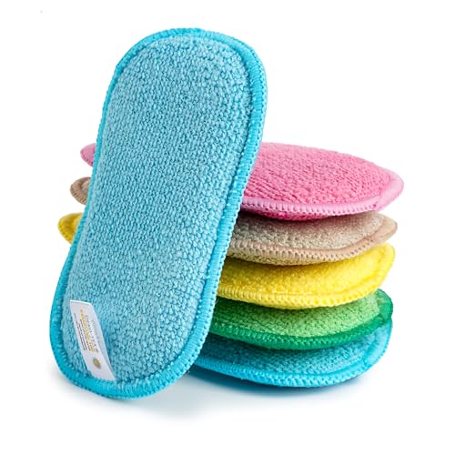 Multipurpose Kitchen Scrub Sponges 6pcs, Heavy Duty Cleaning Non-Scratch Scrub Sponge, Reusable Microfiber Sponge for Household Cleaning, Random Colors