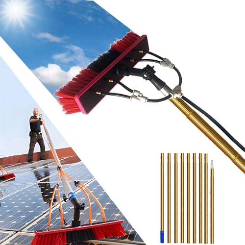 Water Fed Pole Kit with Telescopic Brush 14m/46FT Extension Pole for Window Cleaning Car Wash Home and Commercial Use Includes 20m Water Supply Hose and Solar Panel Brush - color: Gold 35cm, size: 14m/46FT