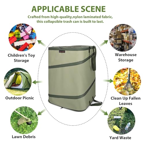 YUDI & GARDEN 46 Gallon Square Collapsible Yard Waste Containers | Collapsible Trash Can, For Collecting Weeds, Leaf, Yard and Party Waste