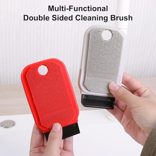 Silicone Dish Scrubber, Vegetable Brush, 2-in-1 Scrubber and Scraper for Fruits, Vegetables and Kitchenware with Dual-Sided Comb&Scraper,Hanging Hole for Easy Storage (Gray) - color: Gray