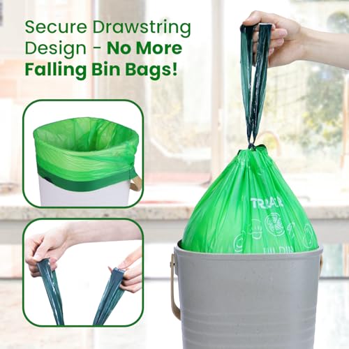 3 Gallon Compostable Trash Bags Drawstring, Heavy Duty Extra Thick 0.9 Mil, 45 Bags, Fits 2.6, 3, 4, 5 Gallon Countertop Bin Kitchen Food Scrap Waste Bag, ASTM D6400 - size: 3 Gallon