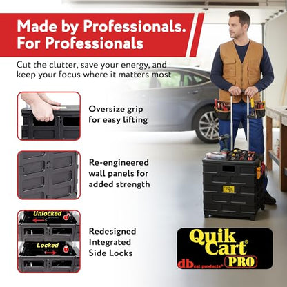 dbest products Quik Cart Pro Wheeled Rolling Crate Teacher Utility with seat Heavy Duty Collapsible Basket with Handle, Aluminum, Black - color: Black, style: Pro
