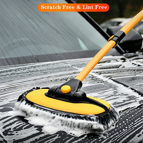 MVEQRRN Upgrade Car Wash Brush Mop with Long Handle,Chenille Microfiber Car Wash Brush Car Cleaning Brush Kit Car Wash Mop Supplies Car Washing Brush with Scratch-Free Replacement Head - color: Yellow-003