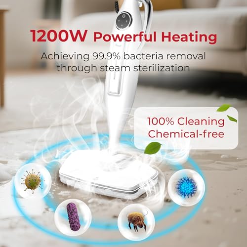 Rosewill 11-in-1 Steam Mop, 260°F Handheld Steam Cleaner, 1200W Detachable Steam Mops for Floor Cleaning, Removable Tank, Multi-Purpose Steamer for Hardwood, Tile, Grout, Furniture - White - color: White