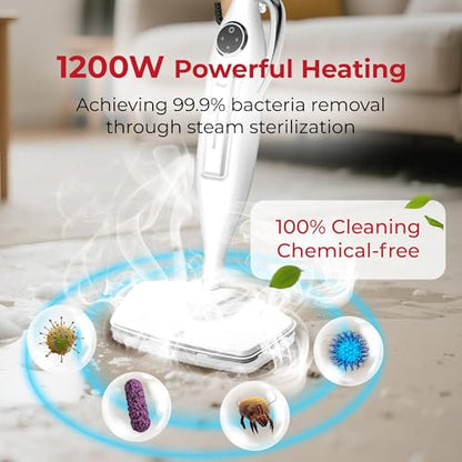 Rosewill 11-in-1 Steam Mop, 260°F Handheld Steam Cleaner, 1200W Detachable Steam Mops for Floor Cleaning, Removable Tank, Multi-Purpose Steamer for Hardwood, Tile, Grout, Furniture - White - color: White
