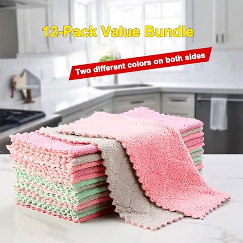 Gartmost 12-Pack Kitchen Cloth, Dish Towels, Microfiber Cleaning Cloths, Premium Coral Fleece Reuseable Fast Drying Cloths for Kitchen, Bathroom, Restroom and Household Cleaning Supplies, 10"×10"