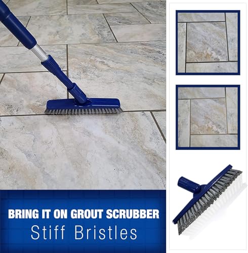 Bring It On Grout Cleaning Brush Crevice Cleaning Brush with Stiff Nylon Bristles 8-inch Heavy-Duty Tile Cleaner Brush Plus 10 Inch Floor Scrub Brush, Bathroom, Kitchen