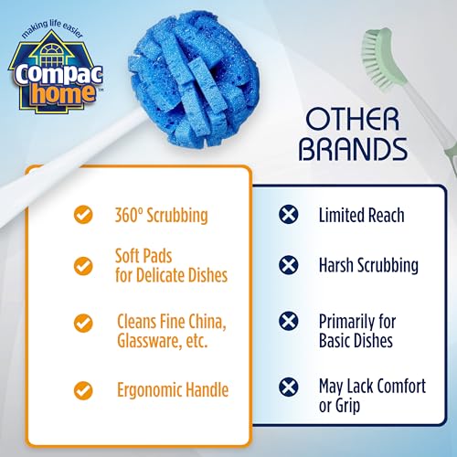 Compac Home Dish Wand China Durable Foam Sponge Petals Brush and Clean Dishes, Pots, Bottles, & Glassware, 2 Count - size: Pack of 2 Short Handle