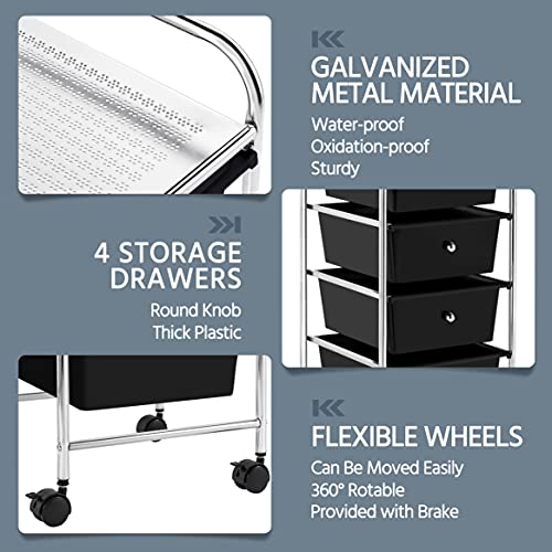 Yaheetech 4 Drawers Cart Rolling Storage Organizer Metal Frame Plastic Drawers Trolley Organizer on Wheels, Black - color: Black, style: 4 Drawers
