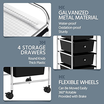 Yaheetech 4 Drawers Cart Rolling Storage Organizer Metal Frame Plastic Drawers Trolley Organizer on Wheels, Black - color: Black, style: 4 Drawers