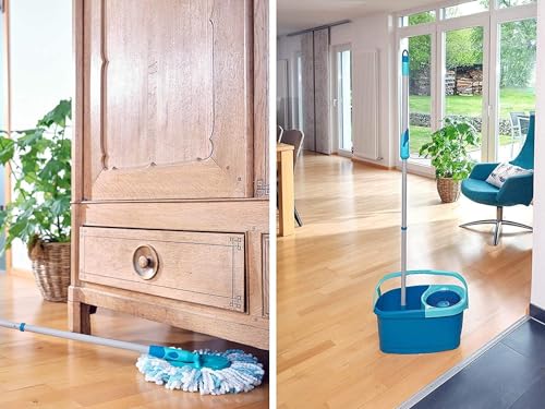 Leifheit Clean Twist Spin Mop and Bucket Set with Rollers | Telescopic Handle, 360° Joint, Spin-Dry System | Easy Glide Wheels | Blue - style: Clean Twist 2.0 Mobile