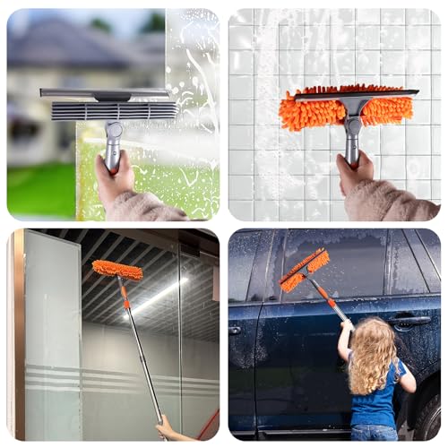 BITOPE 90" Squeegee for Window Cleaning Cleaner Tool with Extension Pole 2 in 1 Rotatable Window Wash Tool for Home Shower Glass Car Windshield Outdoor Solar Panel - size: 90 inch