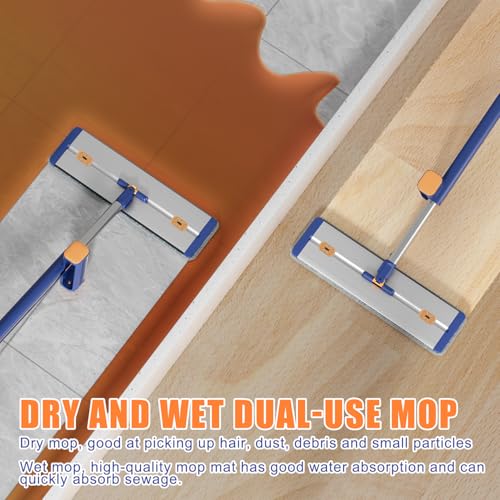 16.5" Self Wringing Flat Mop with Collapsible Bucket, Wet Dry Floor Cleaner System with 55" Long Handle, Foldable Bucket & 5 Microfiber Pads for Hardwood, Tile and Wall - size: New Mop & 5 microfiber mop pads & Folding bucket
