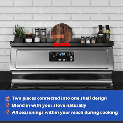STUTOV 30" Magnetic Stove Top Shelf – Black Spice Rack with Red LOVE Design – Seasoning Organizer for Back of Stove – Over Stove Rack and Kitchen Storage Shelf - color: Black with Red Love