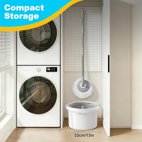 JOYMOOP Spin Mop and Bucket Set, 360° Mop Head & Telescopic Handle, 3 Reusable Microfiber Pads, Wet and Dry Use, Hands-Free Cleaning for Hardwood, Tile, Laminate Floors & Walls