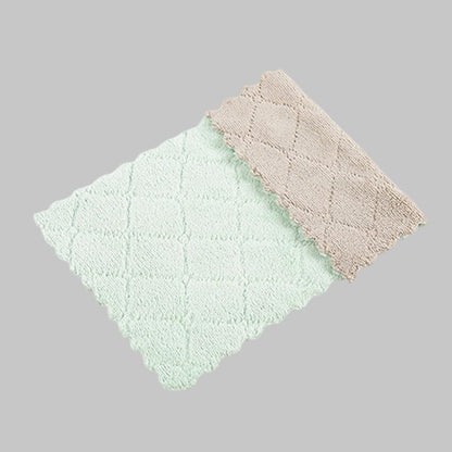 4PCS Double-Layer Microfiber Absorbent Cleaning Cloths Coral Fleece Dishcloths Scouring Rags Reusable Washable Kitchen Towel,Green Grey