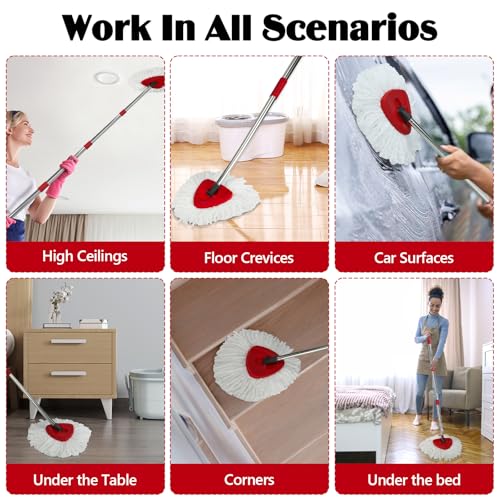Spin Mop Replacement Set for O-Ceda EasyWring 1-Tank System, 16 Microfiber Spin Mops Refills,1 Scrubber Head,1 Triangle Spin Base,and(31-63in) Adjustable Handle Set Combo - size: White-16P