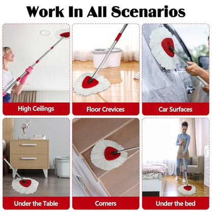 Spin Mop Replacement Set for O-Ceda EasyWring 1-Tank System, 16 Microfiber Spin Mops Refills,1 Scrubber Head,1 Triangle Spin Base,and(31-63in) Adjustable Handle Set Combo - size: White-16P