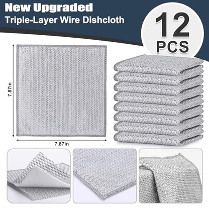 Navona 12 Pcs New Upgrade Steel Wire Dishcloth,Triple-Layer Steel Wire Cleaning Cloth,Powerful Cleaning Non-Scratch Wire Dishcloth Rag for Cookware, Sinks, Dishes, Stove Tops - color: 12-pack（triple-layer）