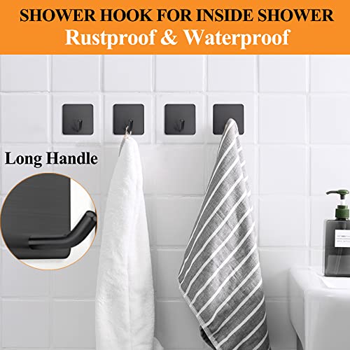 FOTYRIG Adhesive Towel Hooks No Drill Wall Hooks Stick on Wall Hangers Shower Hooks for Inside Shower Bathrooms Kitchen Door Black -4 Packs - color: Black