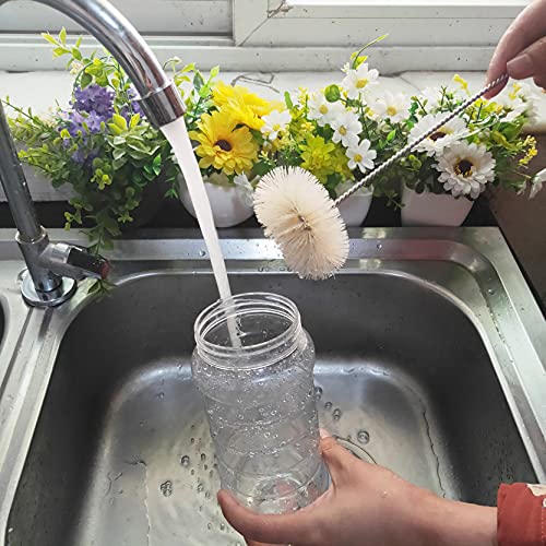 NewFerU Stainless Steel Soda Bottle Cleaning Brush in Natural Boar Bristle Wool Tip, Long Handle, Flexible Bendable Thick Wire Cleaner for Narrow Neck Water Baby Bottles Straw Pipe Tube Flask (Round) - color: Round