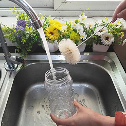 NewFerU Stainless Steel Soda Bottle Cleaning Brush in Natural Boar Bristle Wool Tip, Long Handle, Flexible Bendable Thick Wire Cleaner for Narrow Neck Water Baby Bottles Straw Pipe Tube Flask (Round) - color: Round