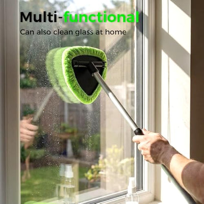 Car Windshield Cleaning Tool, Microfiber Wand Window Cleaner Kit for Auto Glass, 2026 Upgraded Car Window Cleaner with Reusable Washable Pads, Interior Exterior Glass Scrubbing Wand (Green - Triangle) - color: Green - Triangle