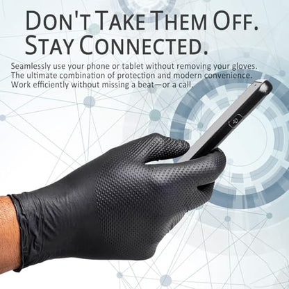 PROMEDIX P Heavy Duty Nitrile Gloves with Diamond Texture 8 Mil Latex Free Powder Free Industrial Disposable Glove - color: Black, size: X-Large