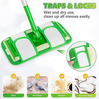 Microfiber Mop Pads Compatible with Swiffer Sweeper Mop, Wet Pads Refills Dry Pads Reusable Wet Pads Mop Refill Pads Dry Wet Refills Washable Pads Wood Floor Pads for Wet Dry Cleaning(4 Pack)