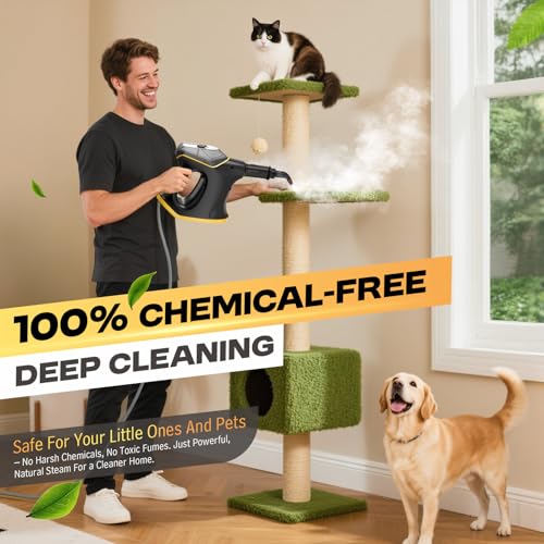 Heavy Duty Handheld Steam Cleaner, Multipurpose Pressurized Steam Cleaner with Continuous Steam & Safety Lock, 10S Fast Heating for Home, Car, Kitchen, Shower, Grout & Upholstery, 9 Accessories